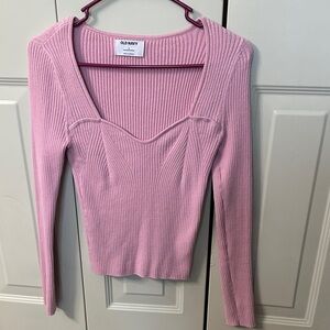 Old Navy Pink Ribbed Long-Sleeve Sweetheart Neck Top